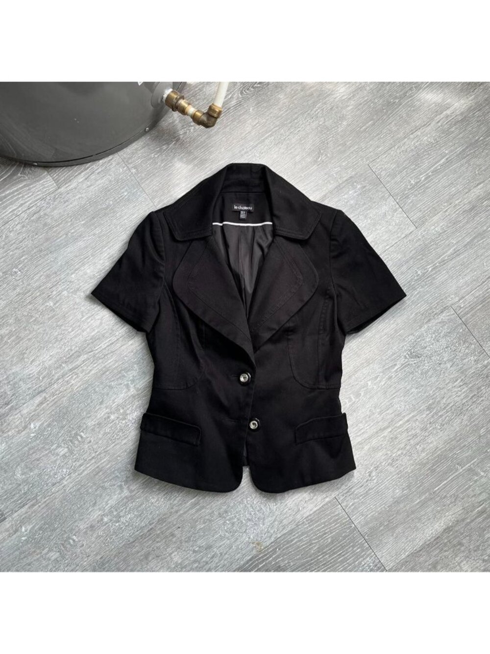 Black Vintage Le Chateau Preppy / Y2K Short-Sleeved Button-Up Blazer / Jacket